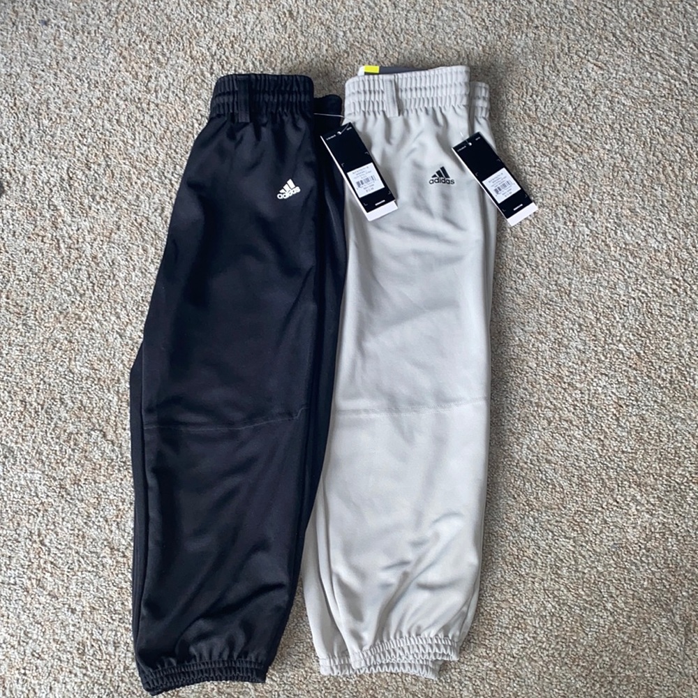 Two NWT adidas youth pull up baseball pant elastic bottom youth medium